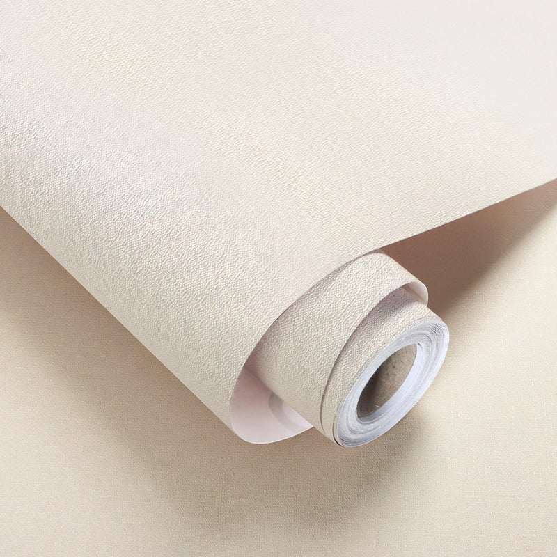 lenify Grasscloth Peel and Stick Wallpaper Beige Faux Linen Wallpaper 15.7inch x 393.7inch Vintage Grasscloth Contact Paper Textured Wall Paper Self Adhesive Cream Beige Removable Vinyl - Image 1